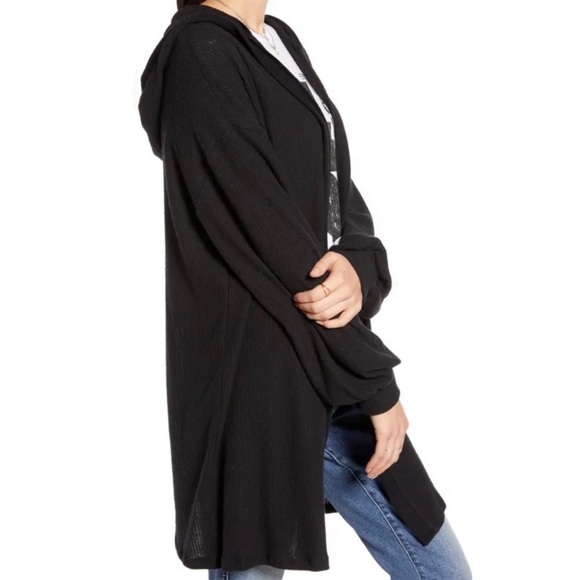 Treasure & Bond Black Ribbed Hooded Open Front Cardigan - Picture 2 of 10